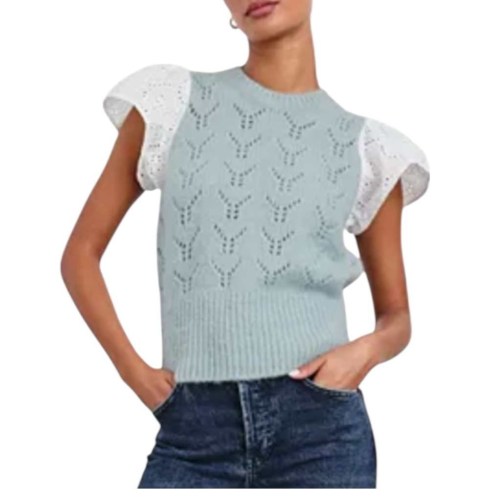 Rails Everly Pointelle Contrast Sleeve Wool Blend Sweater